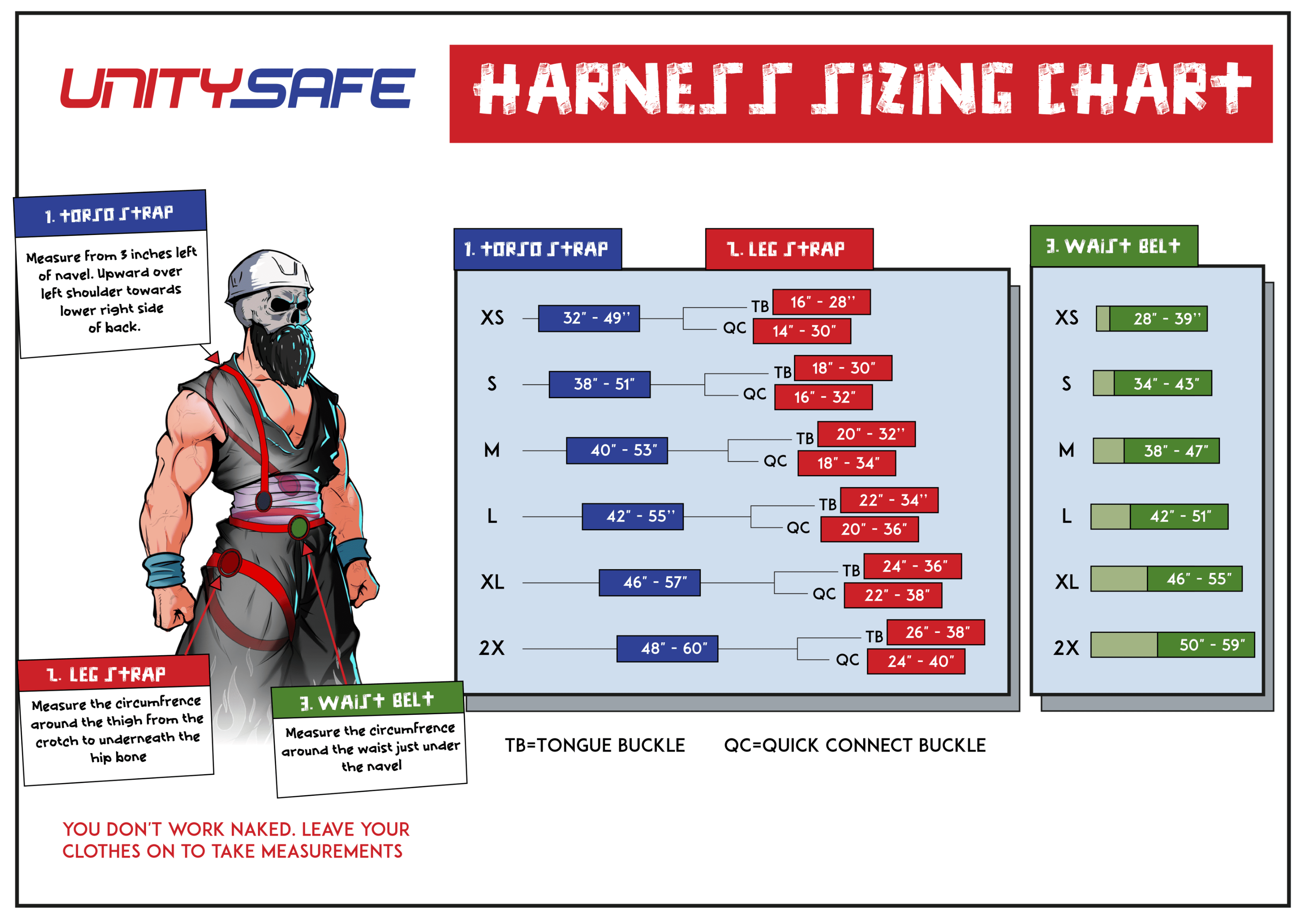 UNITYSAFE Harness Sizing Chart