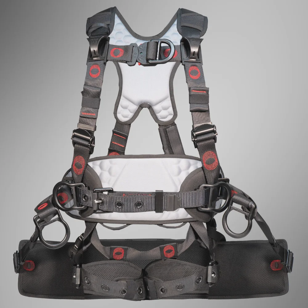 Psycho Tower Harness with Bosun Chair – Premium fall protection harness for tower climbing, designed for comfort and durability, equipped with a bosun chair for added stability.